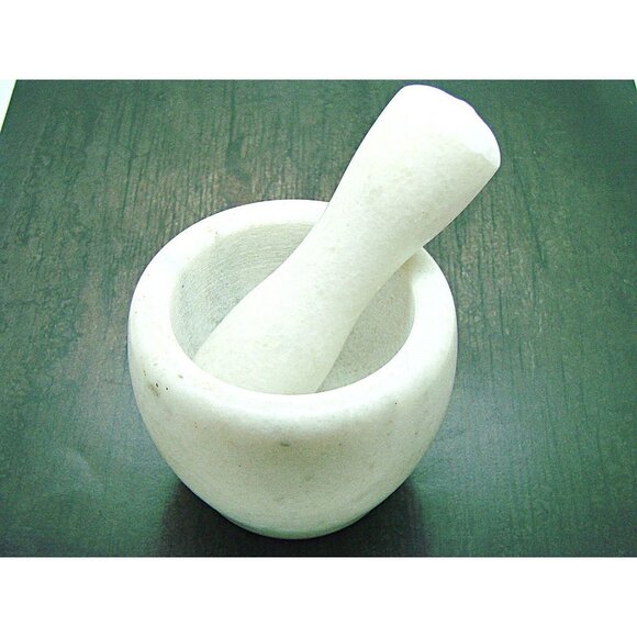 Unbranded Other - Small Mortar And Pestle Set Natural Stone Classic White Gray Marble 4x3" Herbs